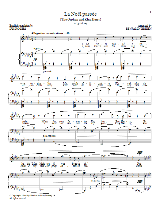 Benjamin Britten La Noël passée Sheet Music Notes & Chords for Piano & Vocal - Download or Print PDF