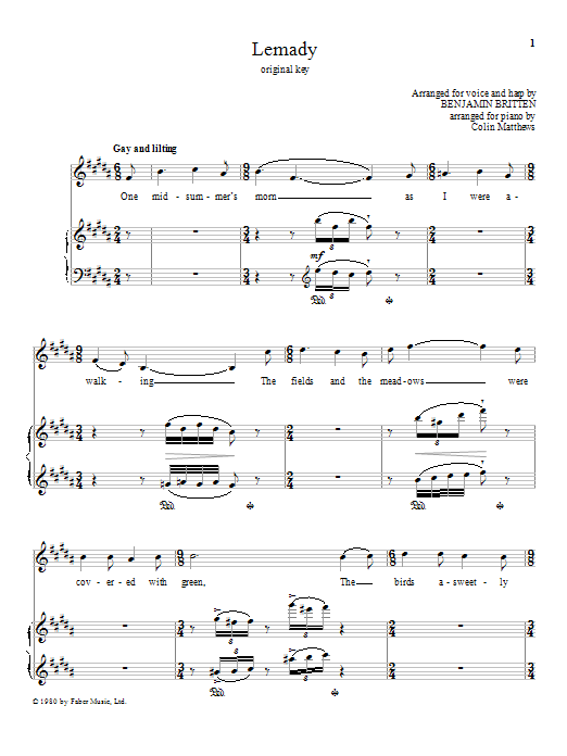 Benjamin Britten Lemady Sheet Music Notes & Chords for Piano & Vocal - Download or Print PDF