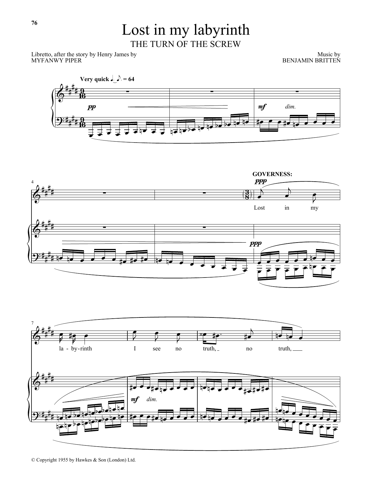 Benjamin Britten Lost in my labyrinth (from The Turn Of The Screw) Sheet Music Notes & Chords for Piano & Vocal - Download or Print PDF