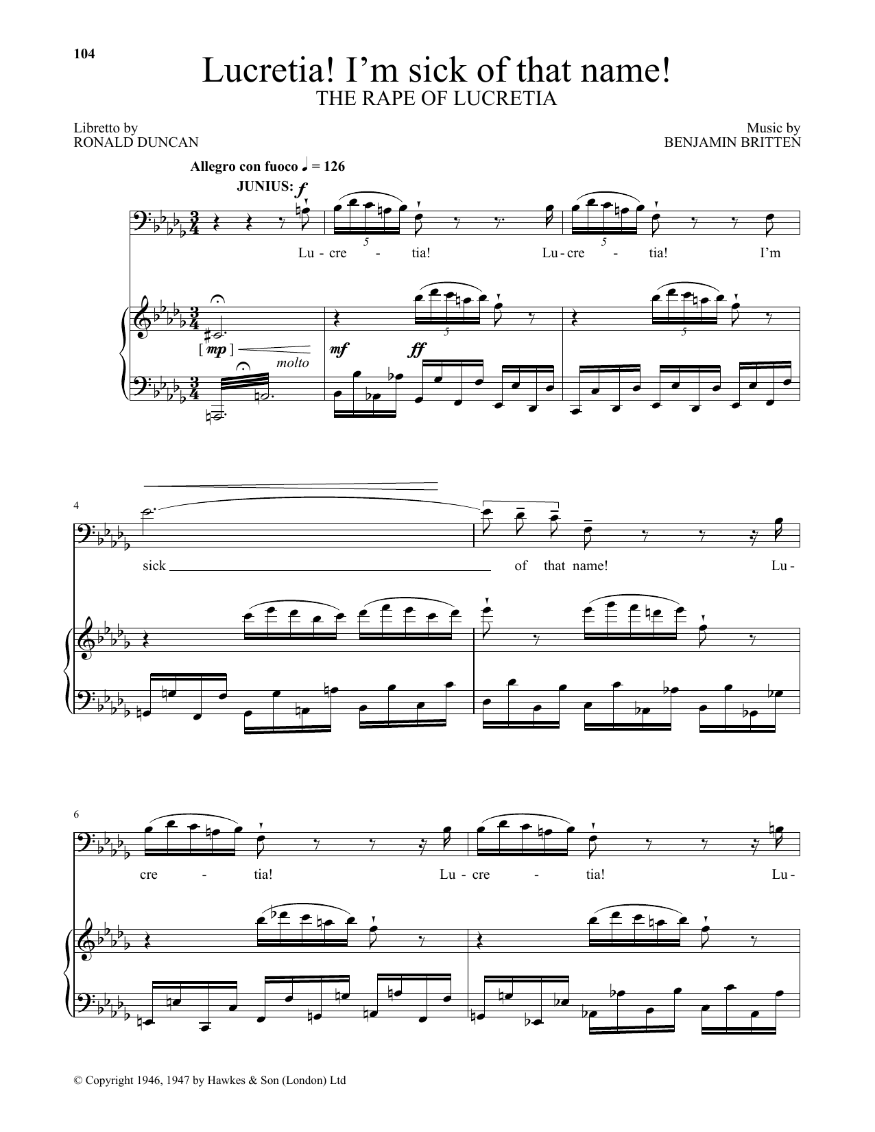Benjamin Britten Lucretia! I'm sick of that name! (from The Rape Of Lucretia) Sheet Music Notes & Chords for Piano & Vocal - Download or Print PDF