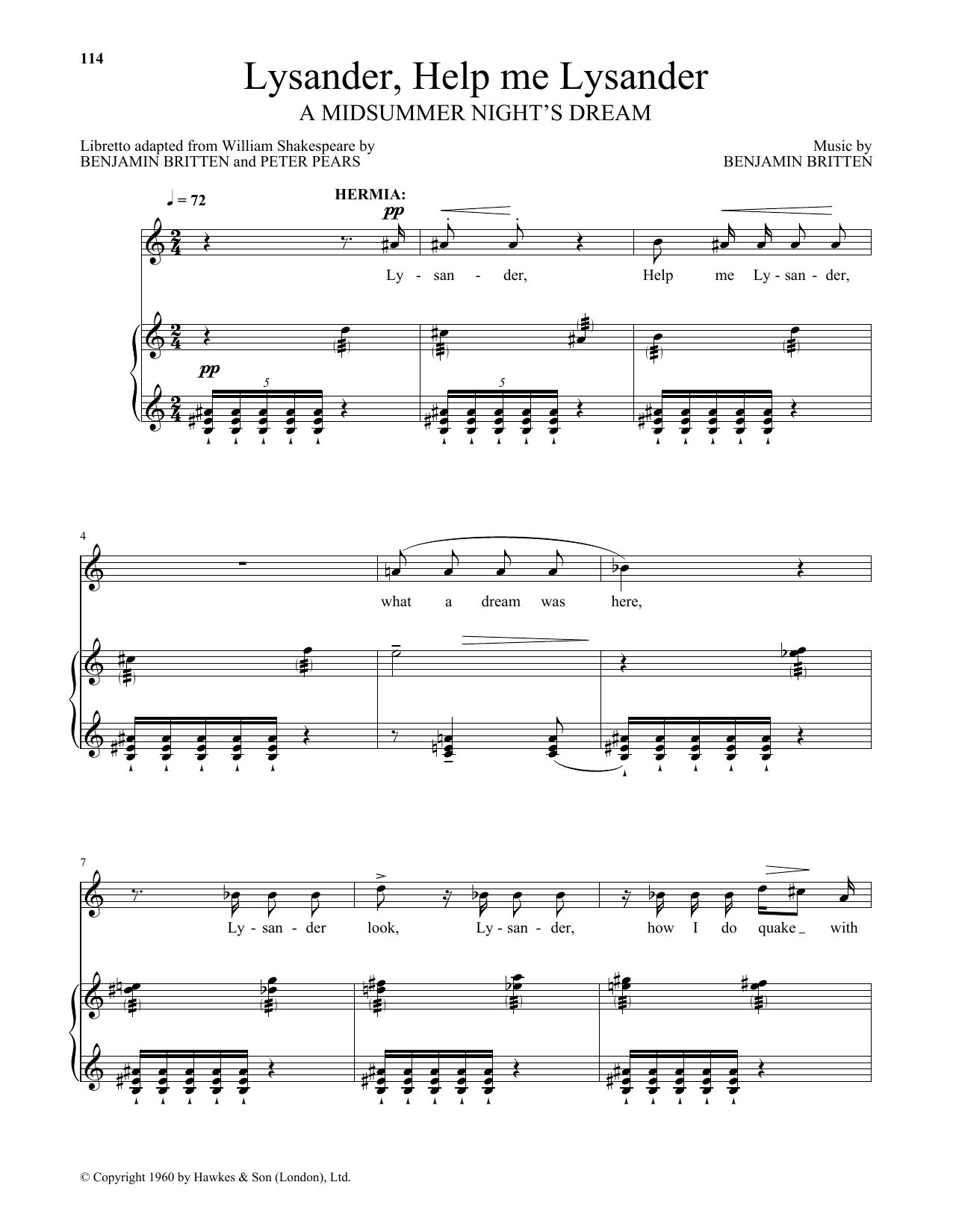 Benjamin Britten Lysander, Help me Lysander (from A Midsummer Night's Dream) Sheet Music Notes & Chords for Piano & Vocal - Download or Print PDF