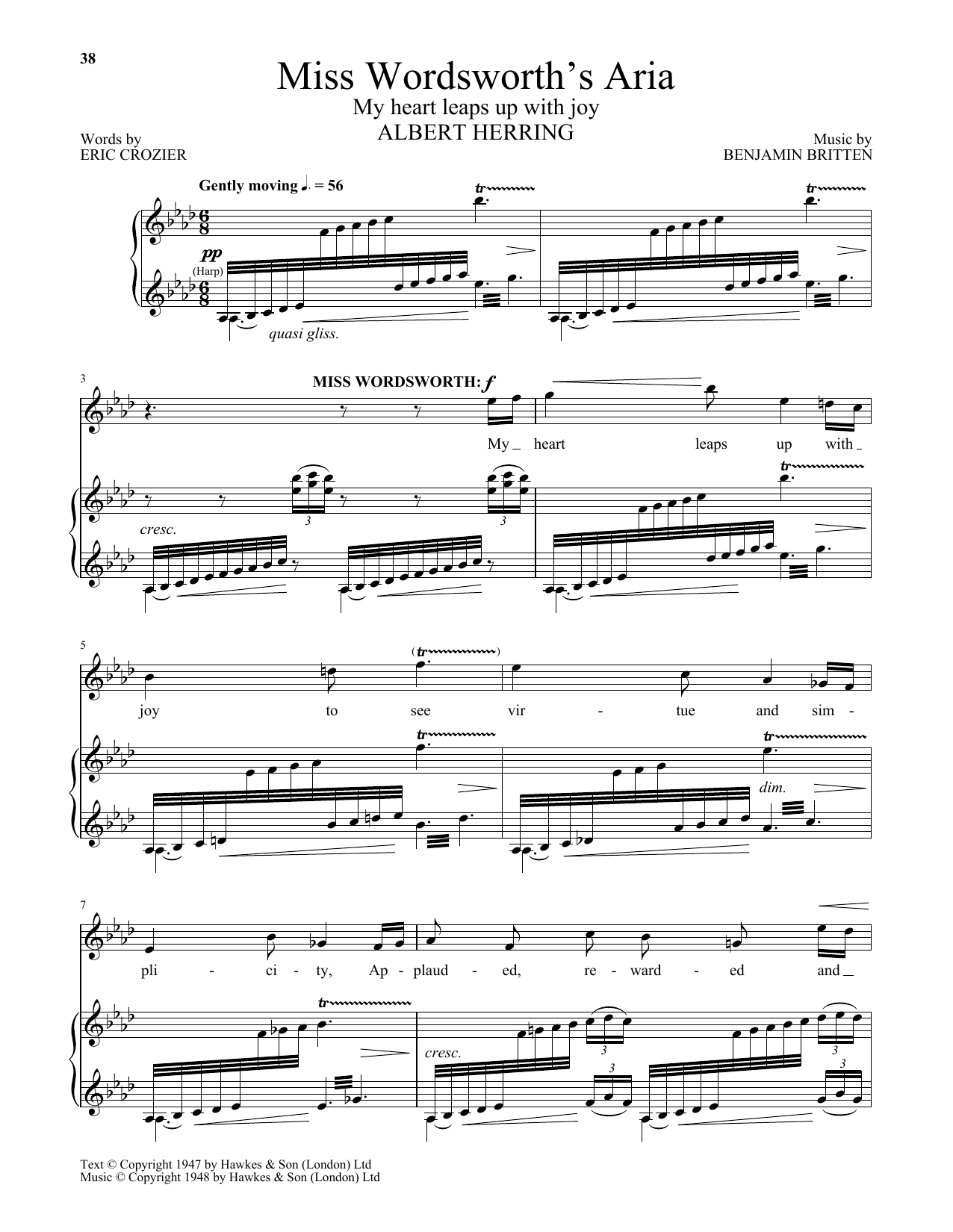 Benjamin Britten Miss Wordsworth's Aria (My Heart Leaps Up With Joy) (from Albert Herring) Sheet Music Notes & Chords for Piano & Vocal - Download or Print PDF