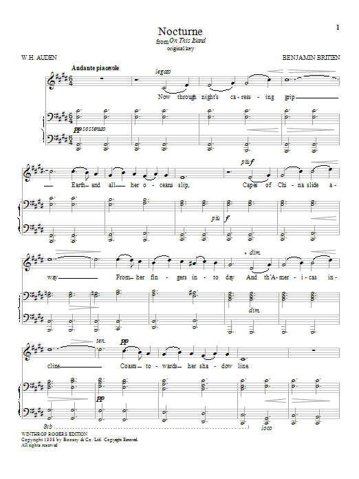 Benjamin Britten Nocturne Sheet Music Notes & Chords for Piano & Vocal - Download or Print PDF