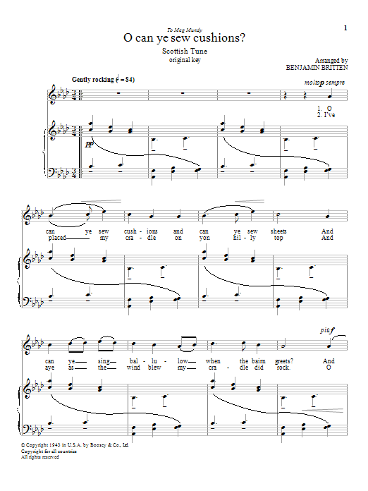 Benjamin Britten O can ye sew cushions? Sheet Music Notes & Chords for Piano & Vocal - Download or Print PDF