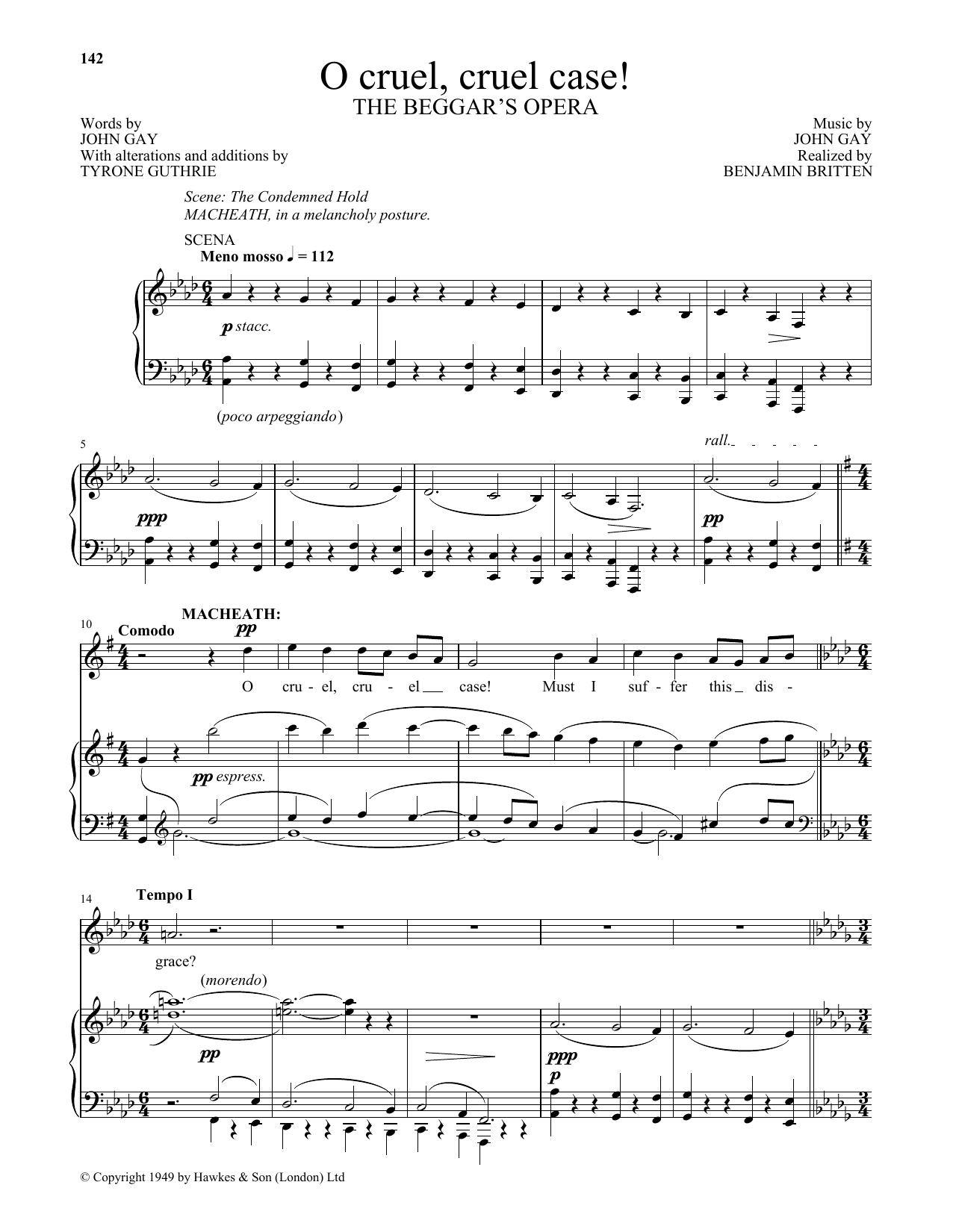 Benjamin Britten O Cruel, Cruel Case! Sheet Music Notes & Chords for Piano & Vocal - Download or Print PDF