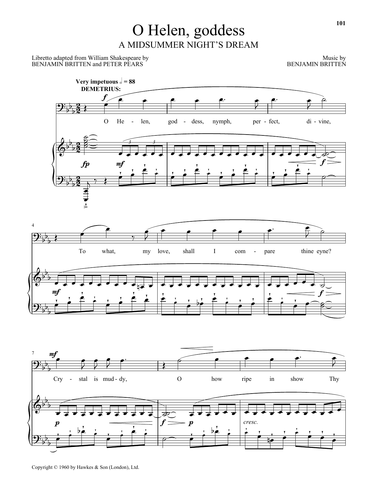 Benjamin Britten O Helen, goddess (from A Midsummer Night's Dream) Sheet Music Notes & Chords for Piano & Vocal - Download or Print PDF