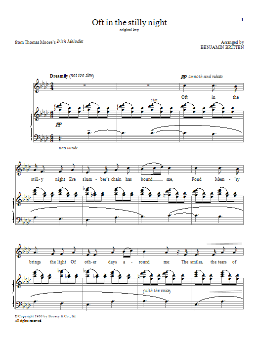 Benjamin Britten Oft in the stilly night Sheet Music Notes & Chords for Piano & Vocal - Download or Print PDF Benjamin Britten Oft in the stilly night Sheet Music Notes & Chords for Piano & Vocal - Download or Print PDF