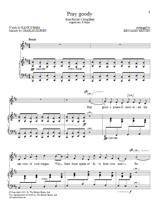 Benjamin Britten Pray goody Sheet Music Notes & Chords for Piano & Vocal - Download or Print PDF Benjamin Britten Pray goody Sheet Music Notes & Chords for Piano & Vocal - Download or Print PDF