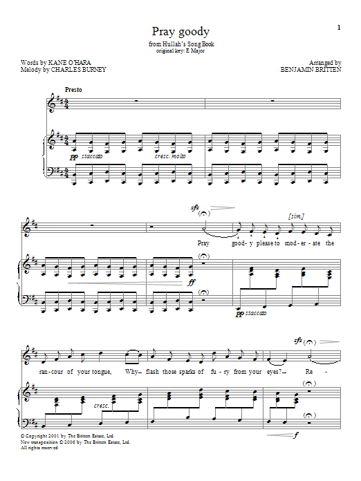 Benjamin Britten Pray goody Sheet Music Notes & Chords for Piano & Vocal - Download or Print PDF