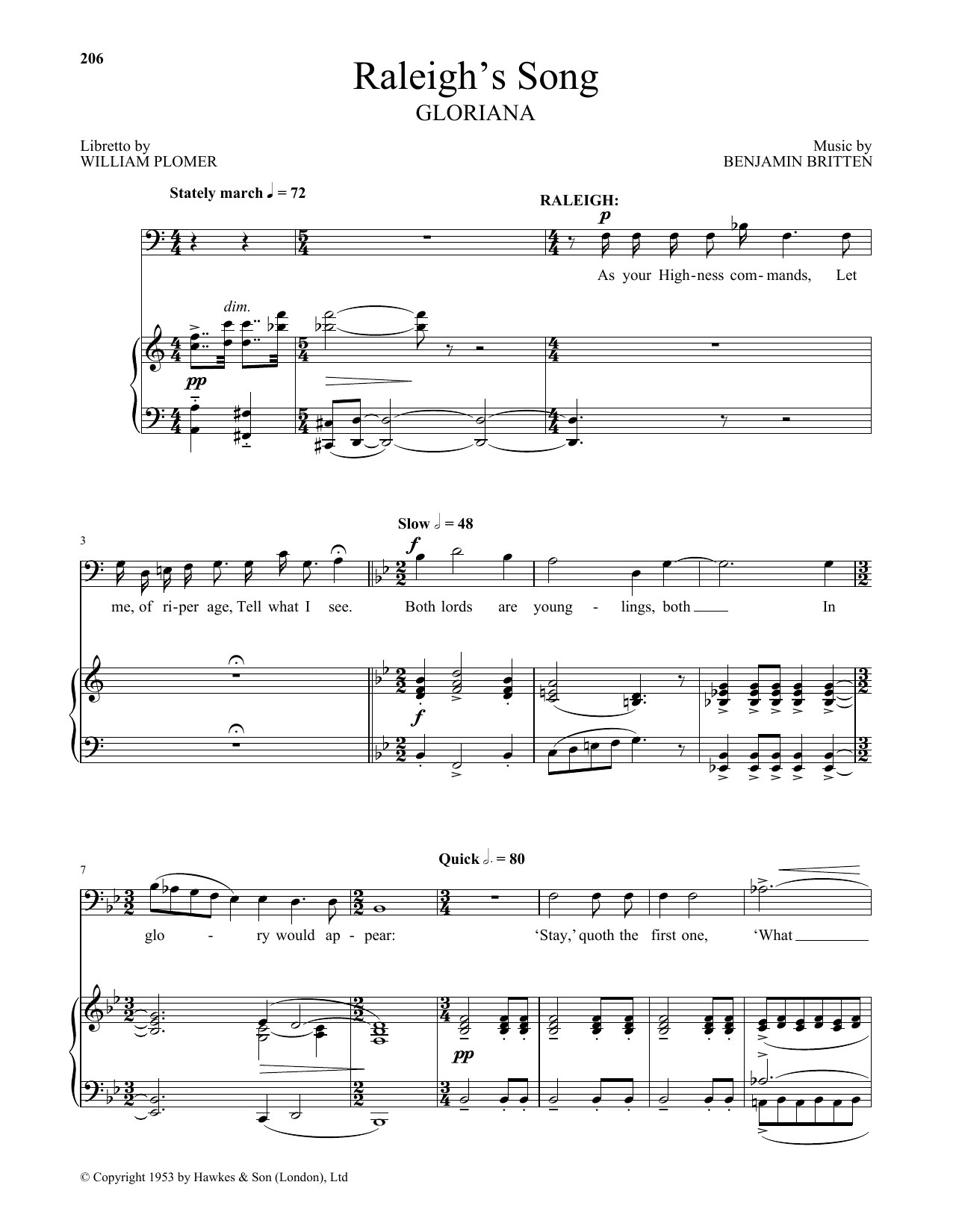 Benjamin Britten Raleigh's Song (from Gloriana) Sheet Music Notes & Chords for Piano & Vocal - Download or Print PDF