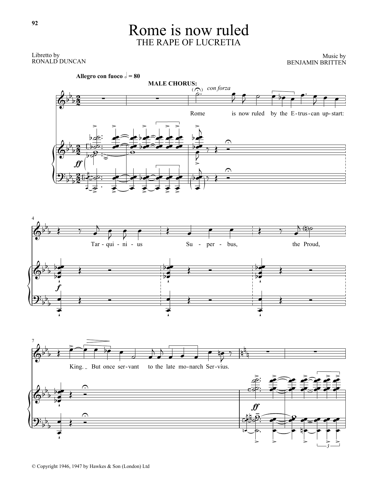 Benjamin Britten Rome is now ruled (from The Rape Of Lucretia) Sheet Music Notes & Chords for Piano & Vocal - Download or Print PDF