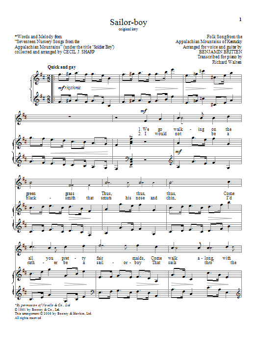 Benjamin Britten Sailor-boy Sheet Music Notes & Chords for Piano & Vocal - Download or Print PDF