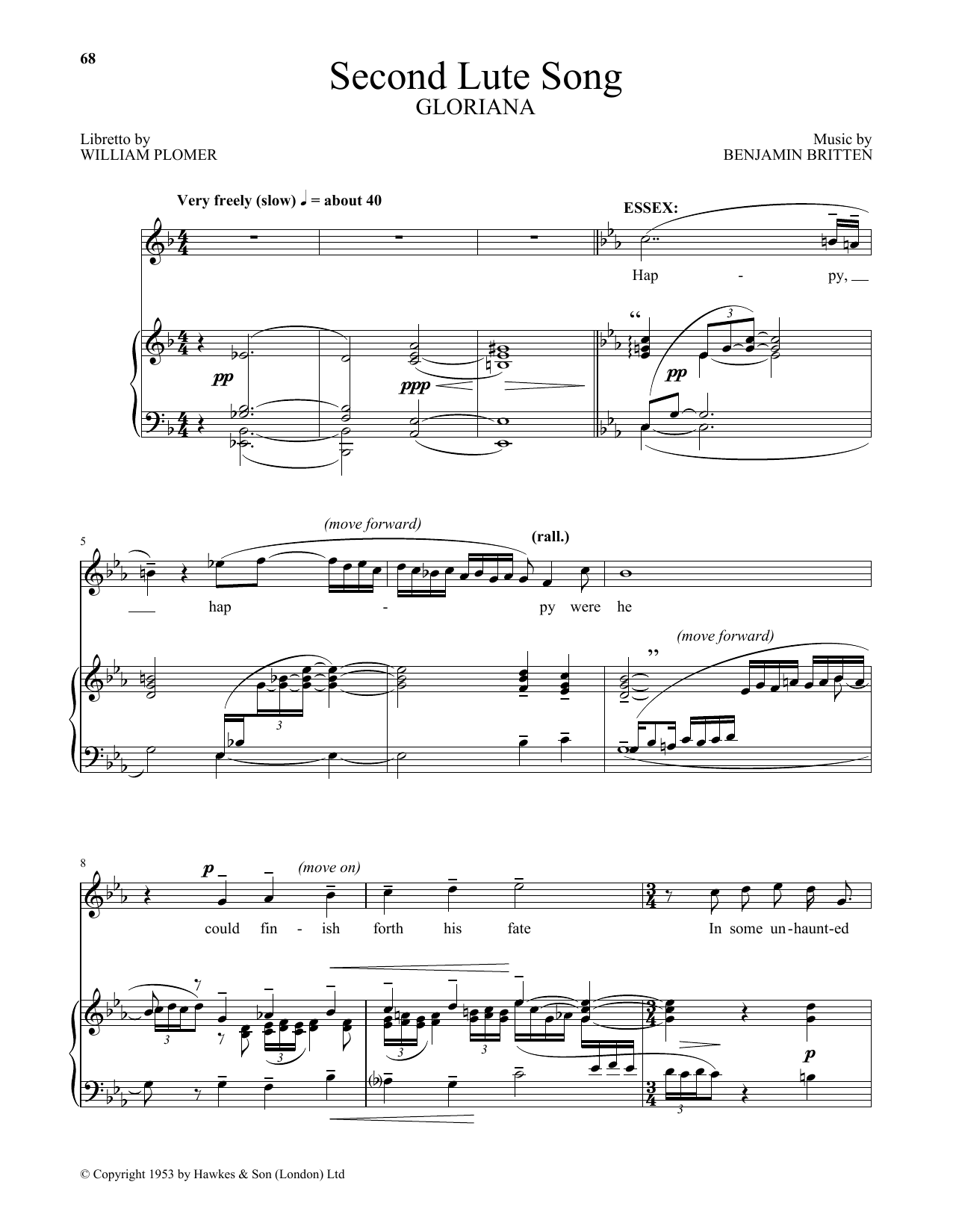 Benjamin Britten Second Lute Song (from Gloriana) Sheet Music Notes & Chords for Piano & Vocal - Download or Print PDF Benjamin Britten Second Lute Song (from Gloriana) Sheet Music Notes & Chords for Piano & Vocal - Download or Print PDF