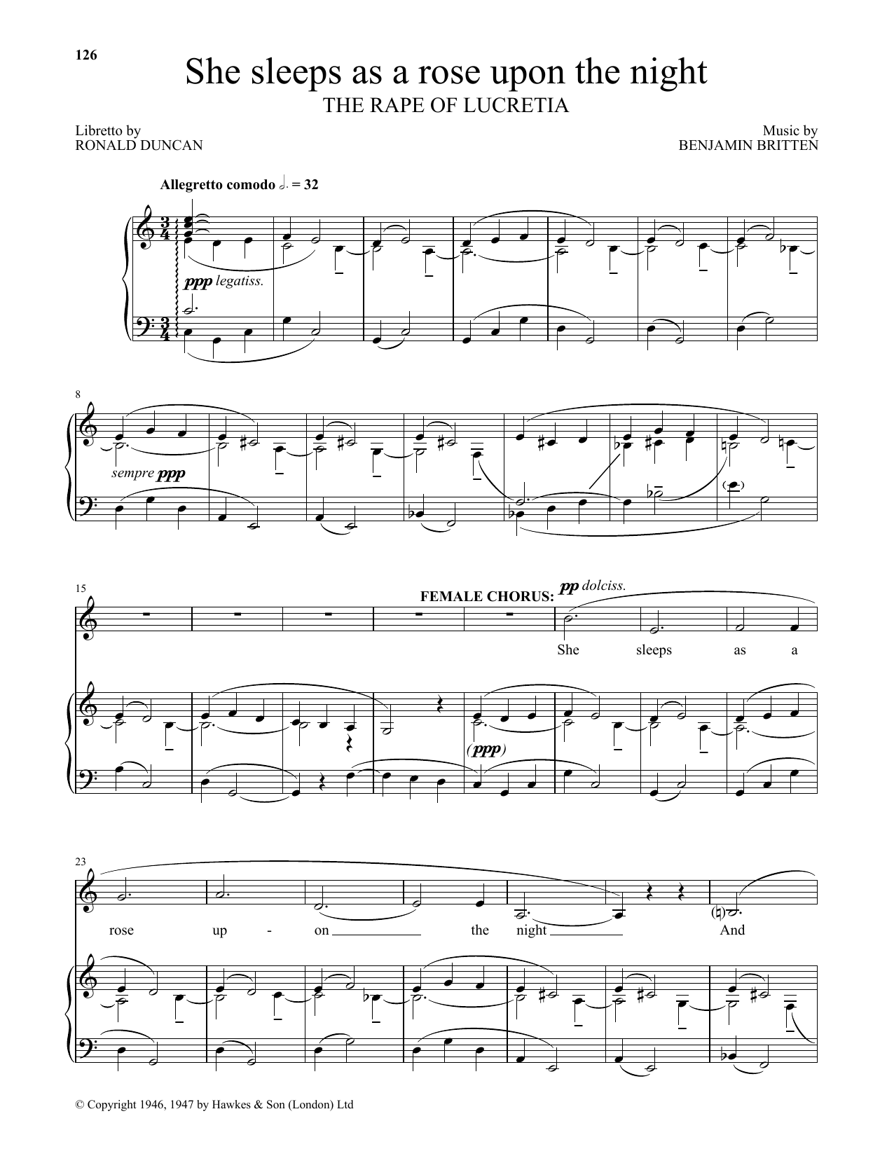 Benjamin Britten She sleeps as a rose upon the night (from The Rape Of Lucretia) Sheet Music Notes & Chords for Piano & Vocal - Download or Print PDF