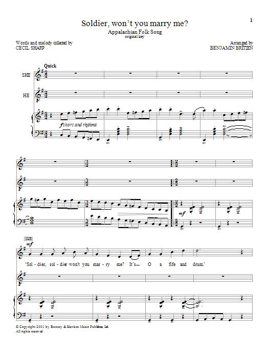 Benjamin Britten Soldier, won't you marry me? Sheet Music Notes & Chords for Performance Ensemble - Download or Print PDF
