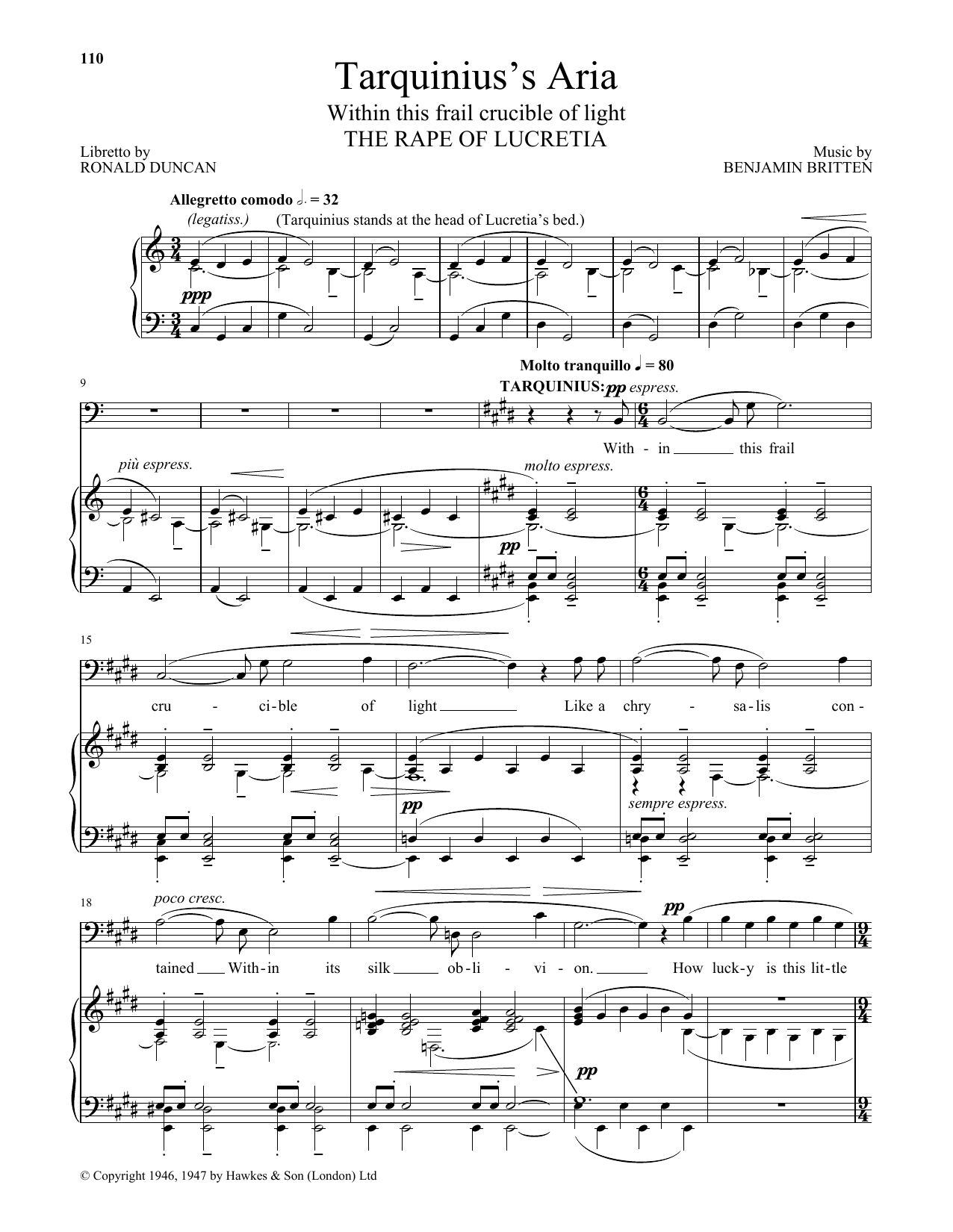 Benjamin Britten Tarquinius's Aria (Within this frail crucible of light) (from The Rape Of Lucretia) Sheet Music Notes & Chords for Piano & Vocal - Download or Print PDF