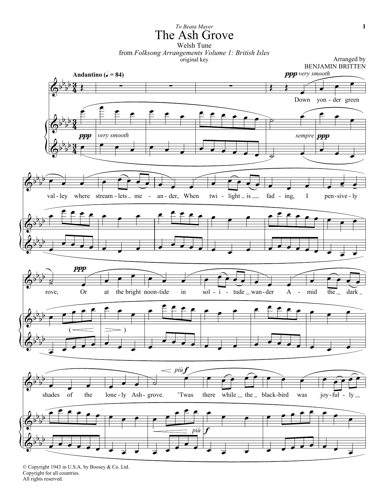Benjamin Britten The Ash Grove Sheet Music Notes & Chords for Piano & Vocal - Download or Print PDF