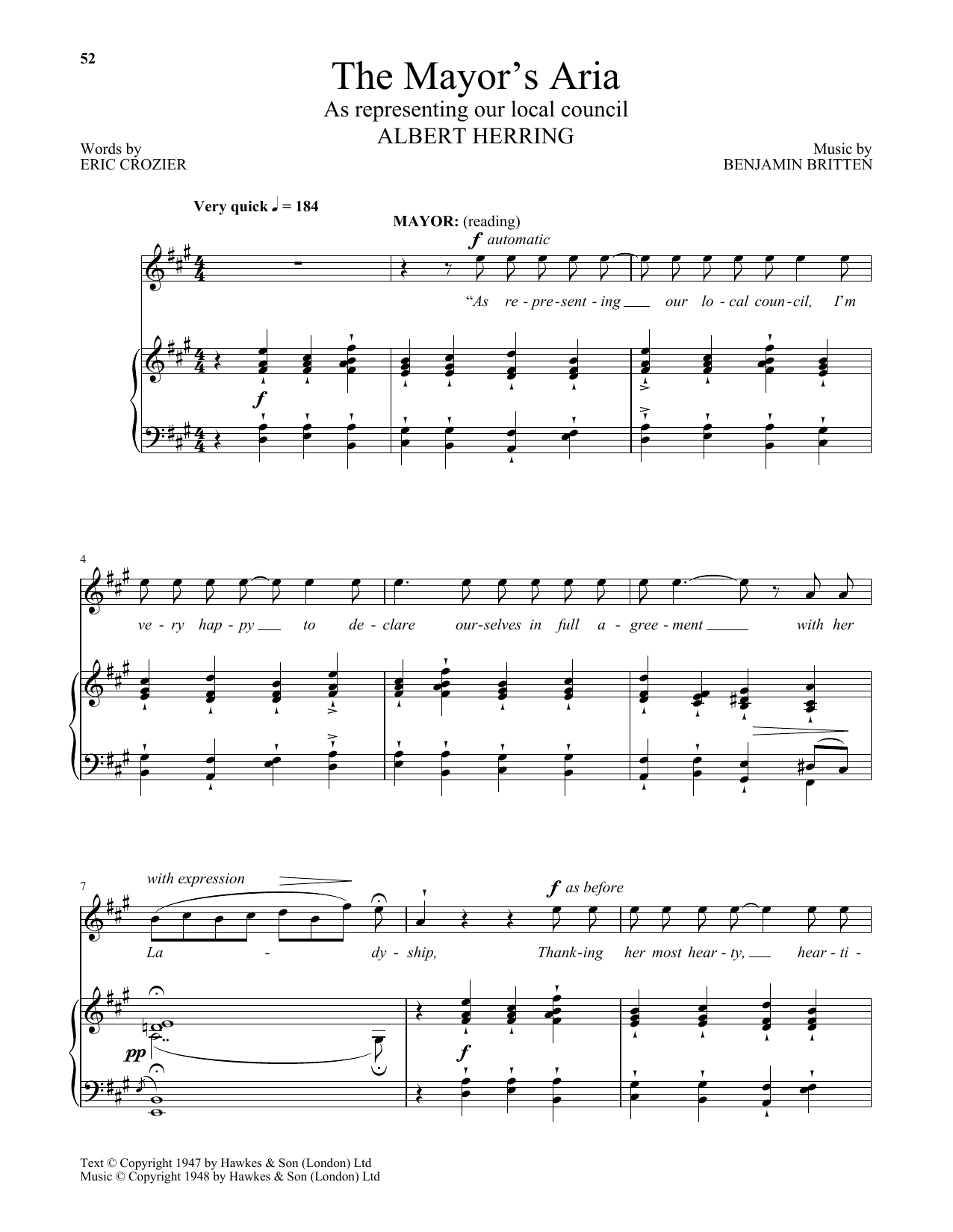 Benjamin Britten The Mayor's Aria (from Albert Herring) Sheet Music Notes & Chords for Piano & Vocal - Download or Print PDF