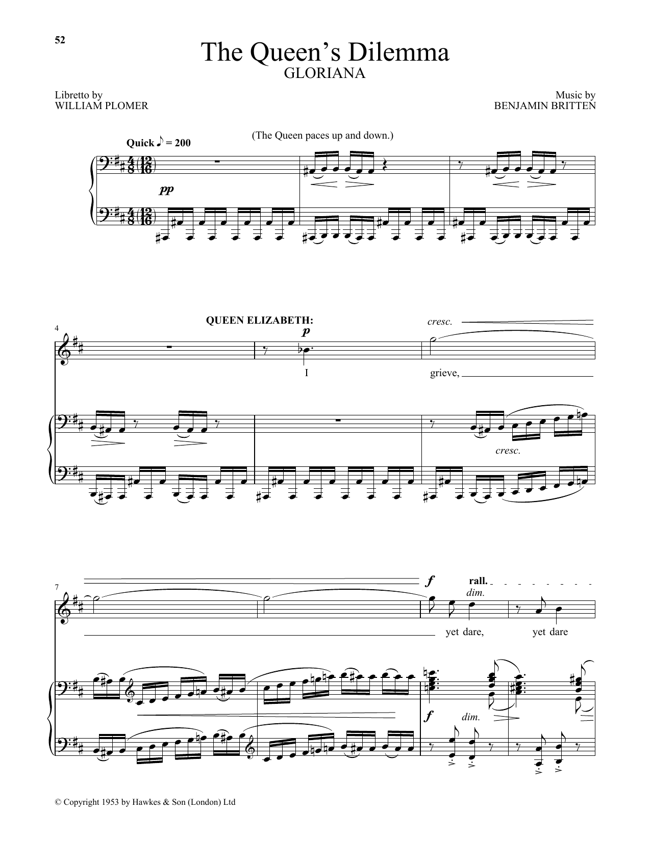 Benjamin Britten The Queen's Dilemma (from Gloriana) Sheet Music Notes & Chords for Piano & Vocal - Download or Print PDF