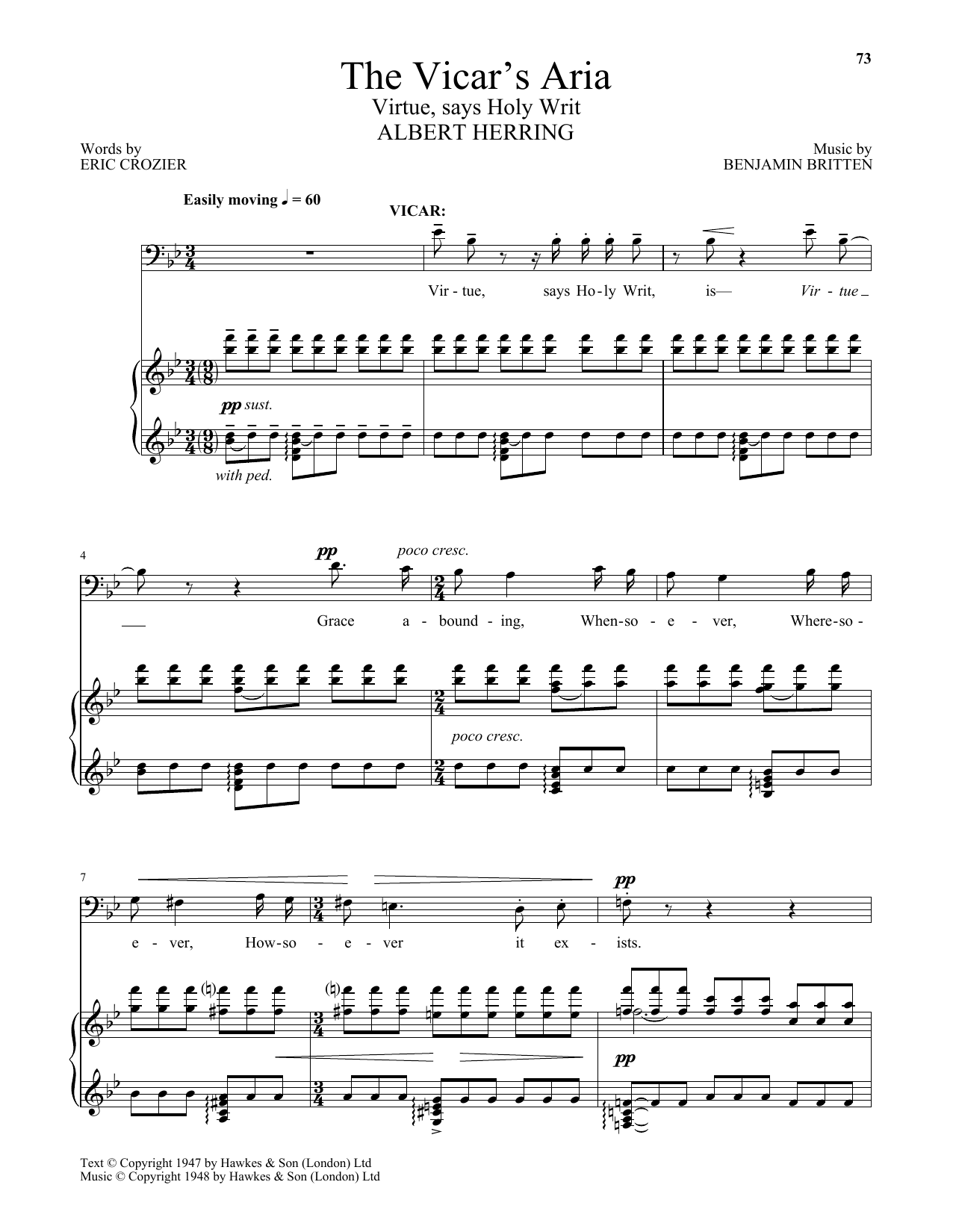 Benjamin Britten The Vicar's Aria (Virtue, says Holy Writ) (from Albert Herring) Sheet Music Notes & Chords for Piano & Vocal - Download or Print PDF