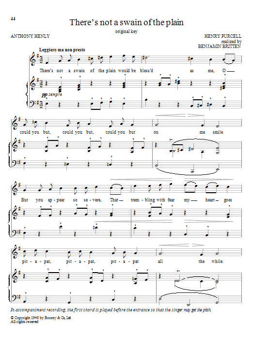 Benjamin Britten There's Not A Swain Of The Plain Sheet Music Notes & Chords for Piano, Vocal & Guitar (Right-Hand Melody) - Download or Print PDF