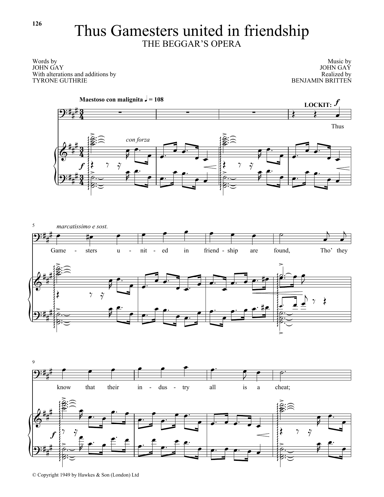 Benjamin Britten Thus Gamesters united in friendship (from The Beggar's Opera) Sheet Music Notes & Chords for Piano & Vocal - Download or Print PDF