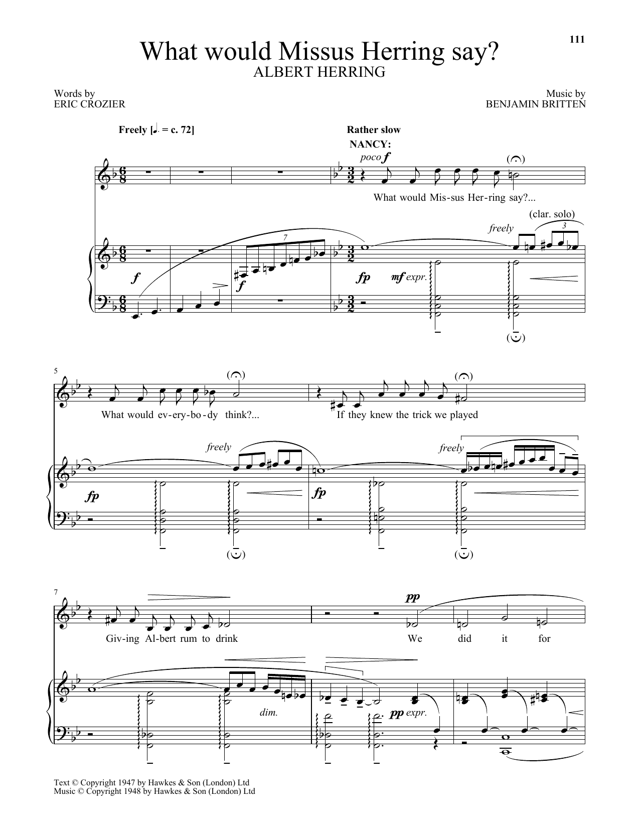 Benjamin Britten What would Missus Herring say? (from Albert Herring) Sheet Music Notes & Chords for Piano & Vocal - Download or Print PDF
