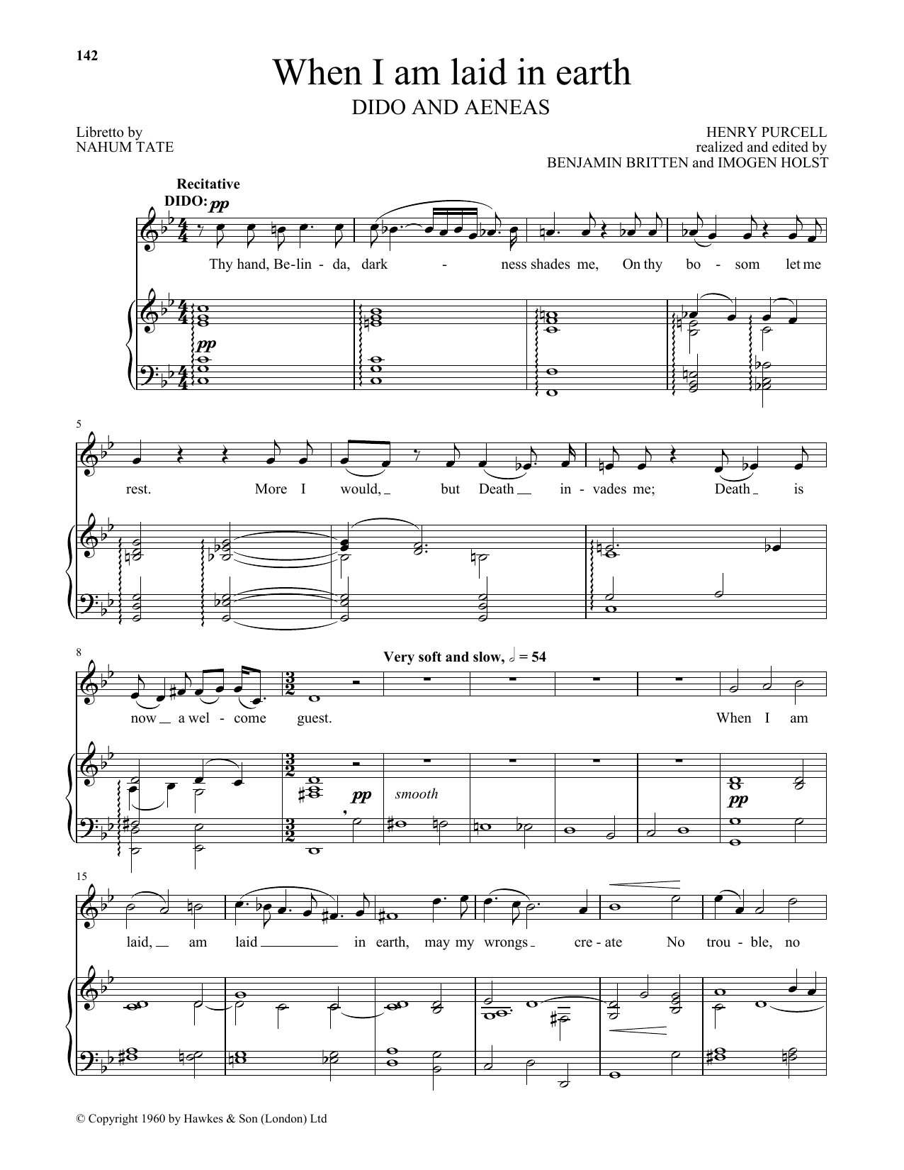 Benjamin Britten When I am laid in earth (from Dido and Aeneas) Sheet Music Notes & Chords for Piano & Vocal - Download or Print PDF