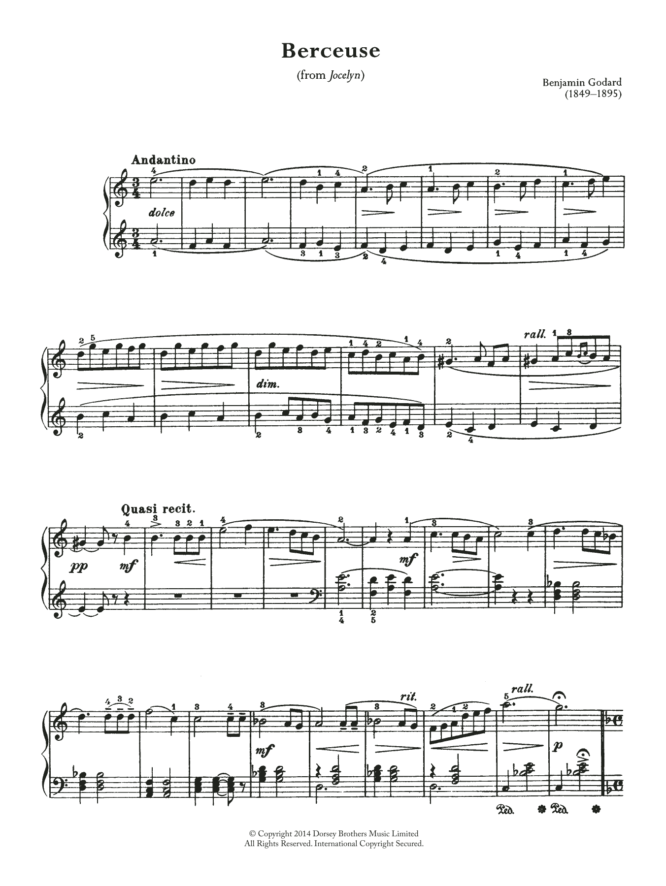 Benjamin Godard Berceuse (From Jocelyn) Sheet Music Notes & Chords for Piano - Download or Print PDF