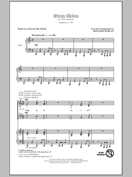 Benjamin Harlan African Alleluia Sheet Music Notes & Chords for TTBB - Download or Print PDF