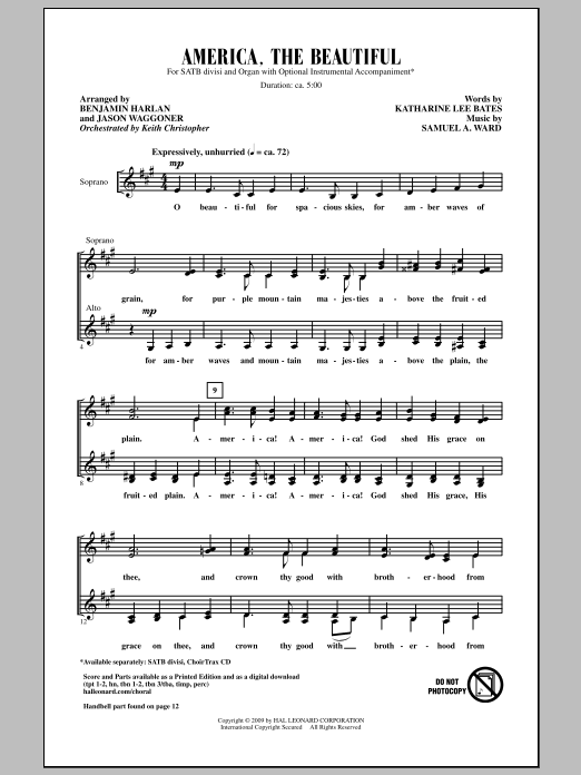 Benjamin Harlan America, The Beautiful Sheet Music Notes & Chords for SATB - Download or Print PDF
