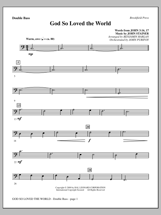 Benjamin Harlan God So Loved The World Chamber Orchestra - Double Bass Sheet Music Notes & Chords for Choir Instrumental Pak - Download or Print PDF