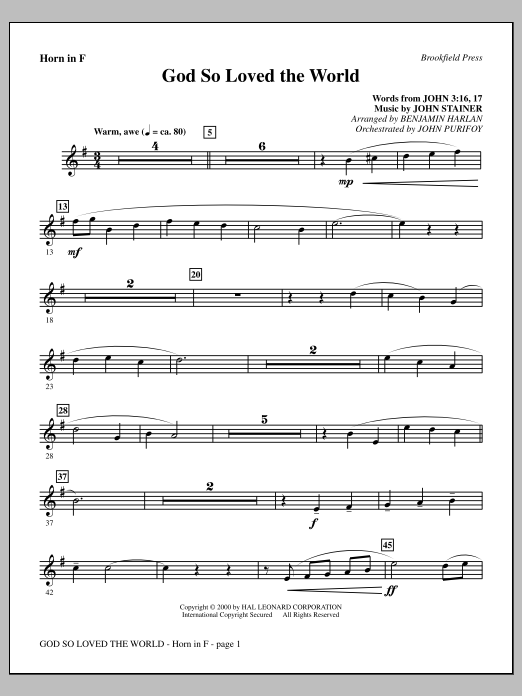 Benjamin Harlan God So Loved The World Chamber Orchestra - F Horn Sheet Music Notes & Chords for Choir Instrumental Pak - Download or Print PDF