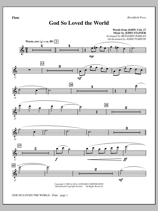 Benjamin Harlan God So Loved The World Chamber Orchestra - Flute Sheet Music Notes & Chords for Choir Instrumental Pak - Download or Print PDF
