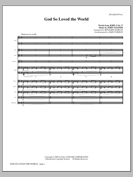 Benjamin Harlan God So Loved The World Chamber Orchestra - Full Score Sheet Music Notes & Chords for Choir Instrumental Pak - Download or Print PDF