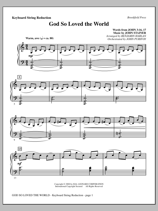 Benjamin Harlan God So Loved The World Chamber Orchestra - Keyboard String Reduction Sheet Music Notes & Chords for Choir Instrumental Pak - Download or Print PDF