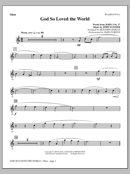 Benjamin Harlan God So Loved The World Chamber Orchestra - Oboe Sheet Music Notes & Chords for Choir Instrumental Pak - Download or Print PDF
