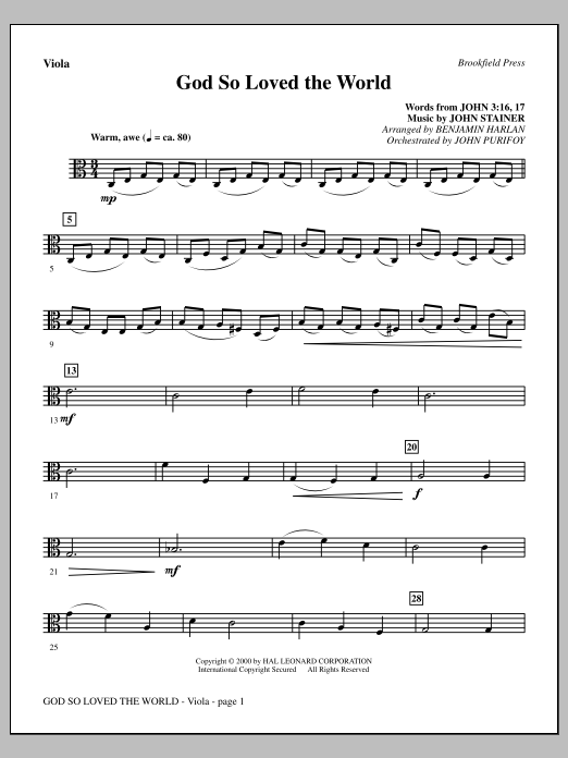 Benjamin Harlan God So Loved The World Chamber Orchestra - Viola Sheet Music Notes & Chords for Choir Instrumental Pak - Download or Print PDF