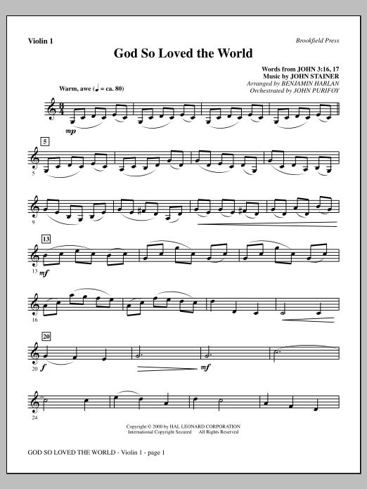Benjamin Harlan God So Loved The World Chamber Orchestra - Violin 1 Sheet Music Notes & Chords for Choir Instrumental Pak - Download or Print PDF