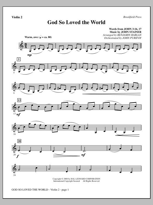 Benjamin Harlan God So Loved The World Chamber Orchestra - Violin 2 Sheet Music Notes & Chords for Choir Instrumental Pak - Download or Print PDF