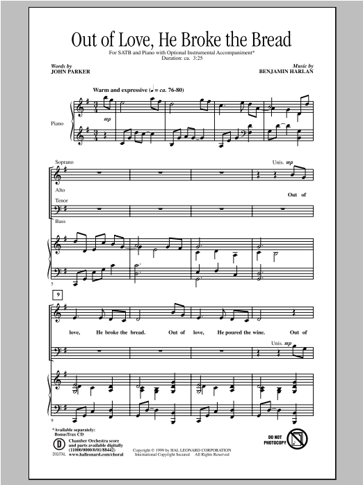 Benjamin Harlan Out Of Love, He Broke The Bread Sheet Music Notes & Chords for SATB - Download or Print PDF