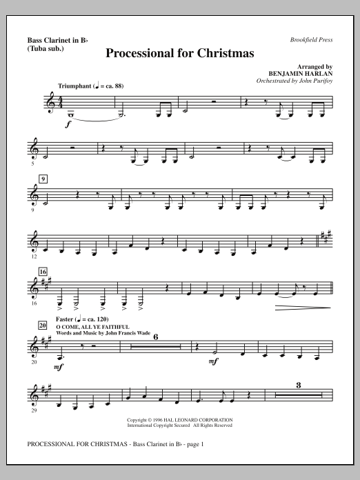 Benjamin Harlan Processional For Christmas - Bass Clarinet (sub. Tuba) Sheet Music Notes & Chords for Choral Instrumental Pak - Download or Print PDF