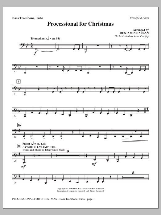 Benjamin Harlan Processional For Christmas - Bass Trombone/Tuba Sheet Music Notes & Chords for Choral Instrumental Pak - Download or Print PDF