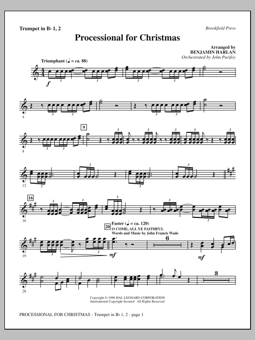 Benjamin Harlan Processional For Christmas - Bb Trumpet 1,2 Sheet Music Notes & Chords for Choral Instrumental Pak - Download or Print PDF