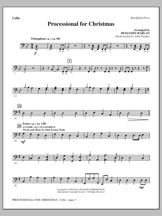 Benjamin Harlan Processional For Christmas - Cello Sheet Music Notes & Chords for Choral Instrumental Pak - Download or Print PDF