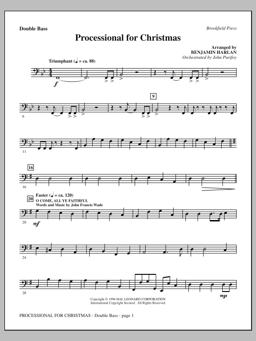 Benjamin Harlan Processional For Christmas - Double Bass Sheet Music Notes & Chords for Choral Instrumental Pak - Download or Print PDF