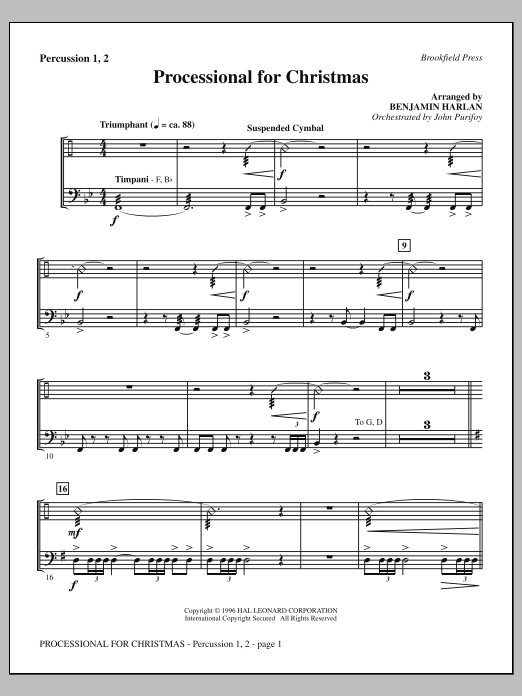 Benjamin Harlan Processional For Christmas - Percussion 1 & 2 Sheet Music Notes & Chords for Choral Instrumental Pak - Download or Print PDF