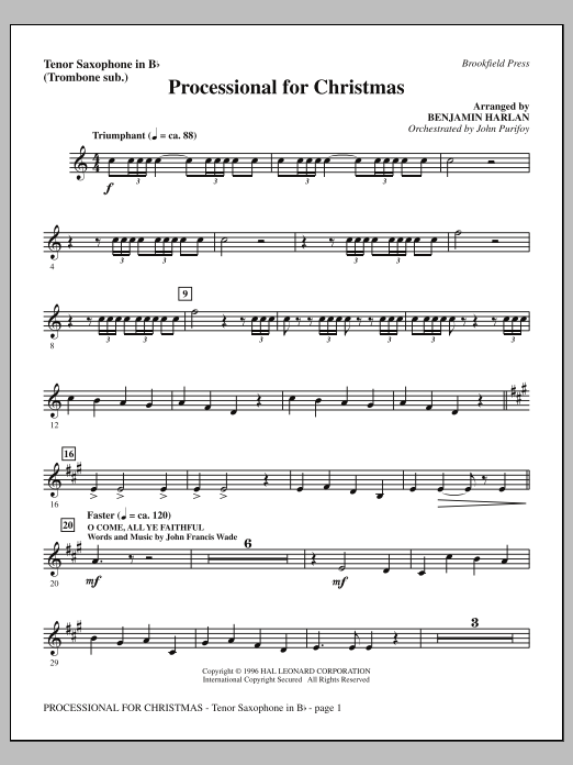 Benjamin Harlan Processional For Christmas - Tenor Sax (sub. Trombone) Sheet Music Notes & Chords for Choral Instrumental Pak - Download or Print PDF