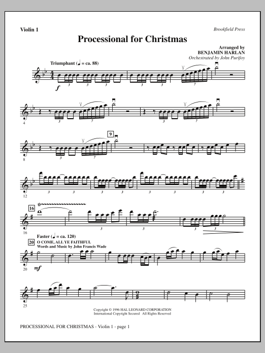 Benjamin Harlan Processional For Christmas - Violin 1 Sheet Music Notes & Chords for Choral Instrumental Pak - Download or Print PDF