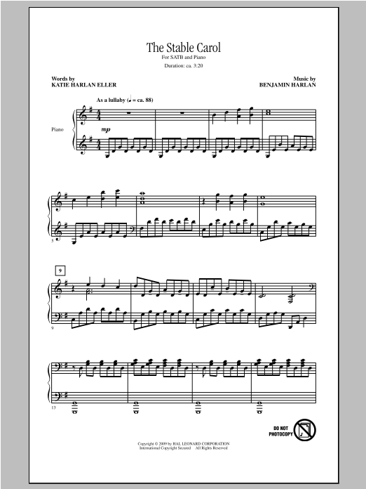 Benjamin Harlan The Stable Carol Sheet Music Notes & Chords for SATB - Download or Print PDF